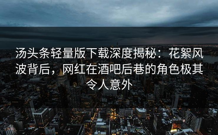 汤头条轻量版下载深度揭秘：花絮风波背后，网红在酒吧后巷的角色极其令人意外