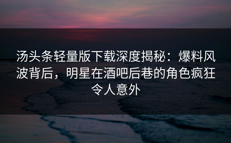 汤头条轻量版下载深度揭秘：爆料风波背后，明星在酒吧后巷的角色疯狂令人意外